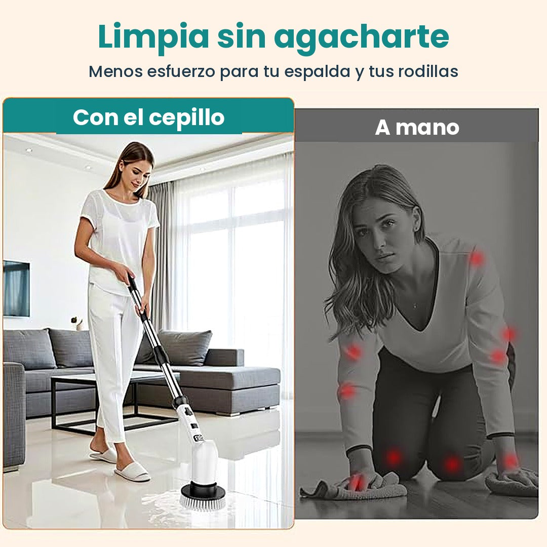 Limpia el piso sin agacharte con el cepillo eléctrico extensible