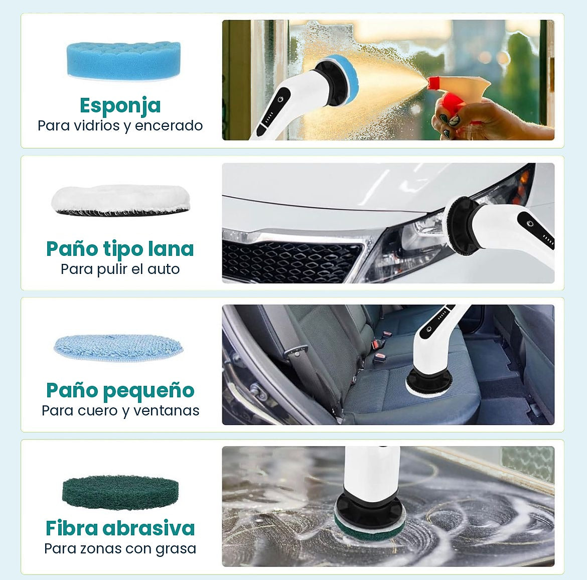 Esponjas y paños del cepillo eléctrico: vidrios, pulido, cuero y grasa