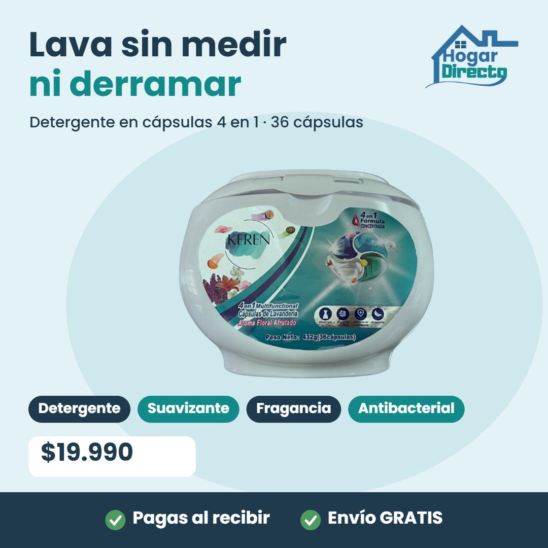 Detergente en cápsulas 4 en 1, 36 cápsulas, $19.990
